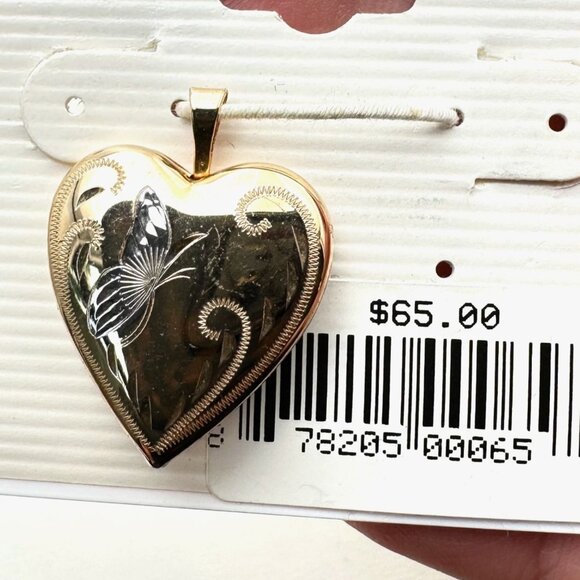 Vintage Gold Filled Heart Picture Locket Butterfly New Old Stock Original Tag - Picture 3 of 4